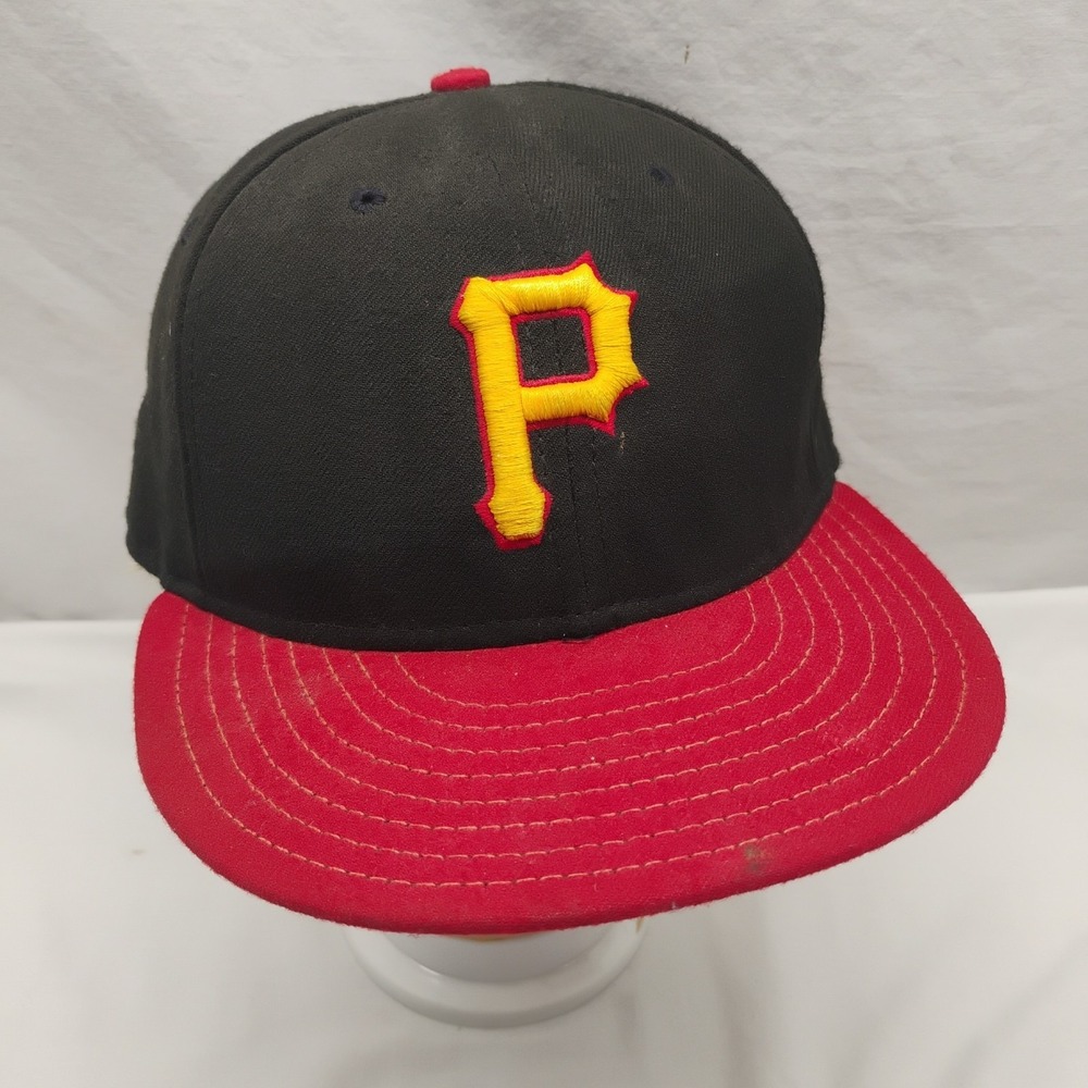 Pittsburgh Pirates Hat Cap Fitted 7 1/8 Black Red New Era 59Fifty Baseball